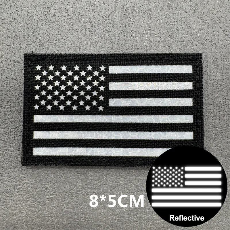 USA Flag Tactical Embroidery Patches Reflective Morale Badges for Armband Vest Backpack Stripes Hook Loop