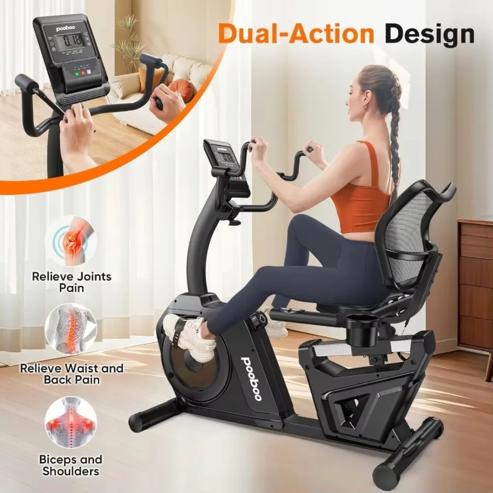 Recumbent Exercise Bike Stationary Arm Exerciser Magnetic Ergonomic Backrest Comfort Seat Home Gym Cardio Fitness Equipment Set