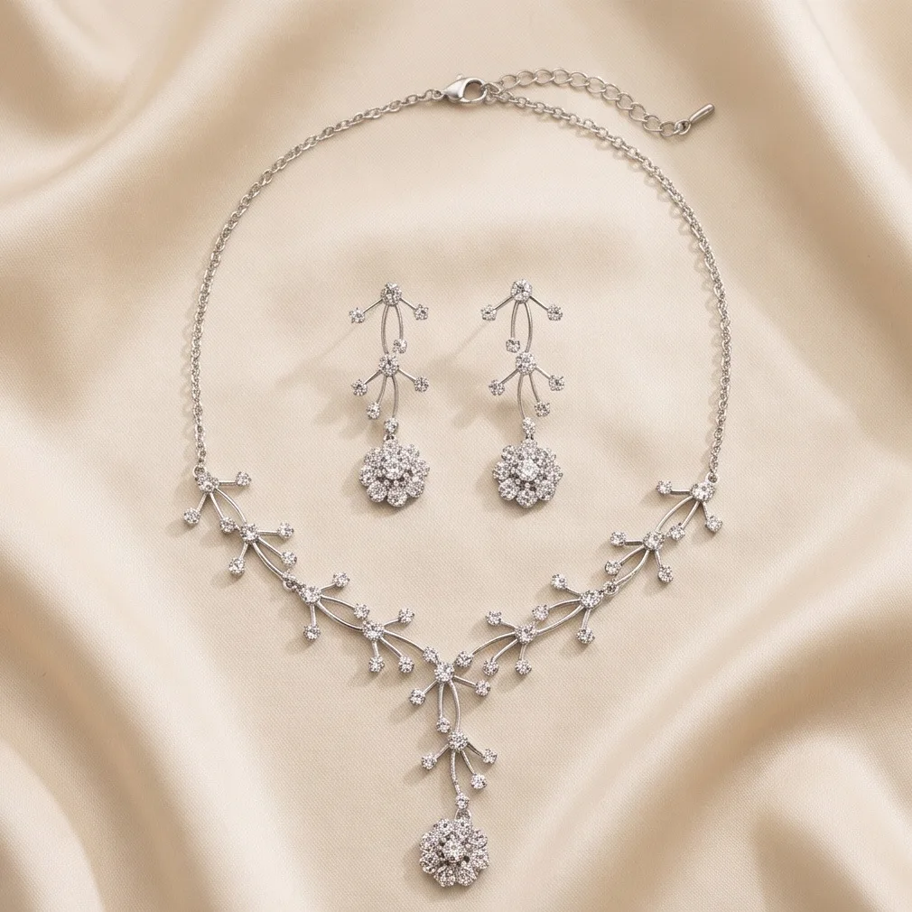 2 Pieces Jewelry Sets For Women Luxury Zirconia Bridal Necklace Earring Set Party Prom Wedding Bride Necklace set Accessories