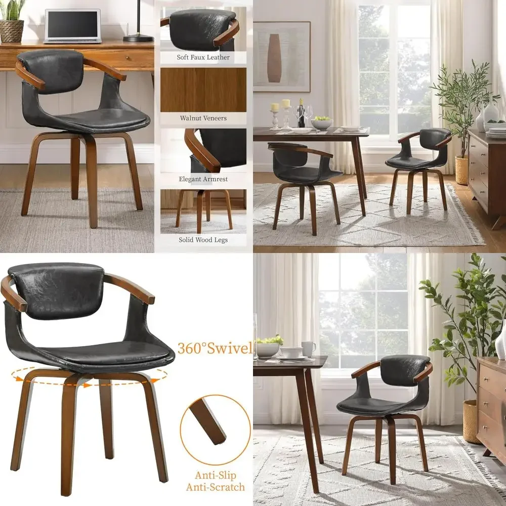 

Поворотные обеденные стулья из искусственной кожи в современном стиле середины века, набор из 2 шт., с подлокотниками для кухни или столовой, настольный чай без колес