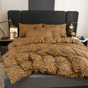 Leopard print duvet cover set reversible bedding set wild animal cheetah skin fur print comforter cover luxury duvet cover king size