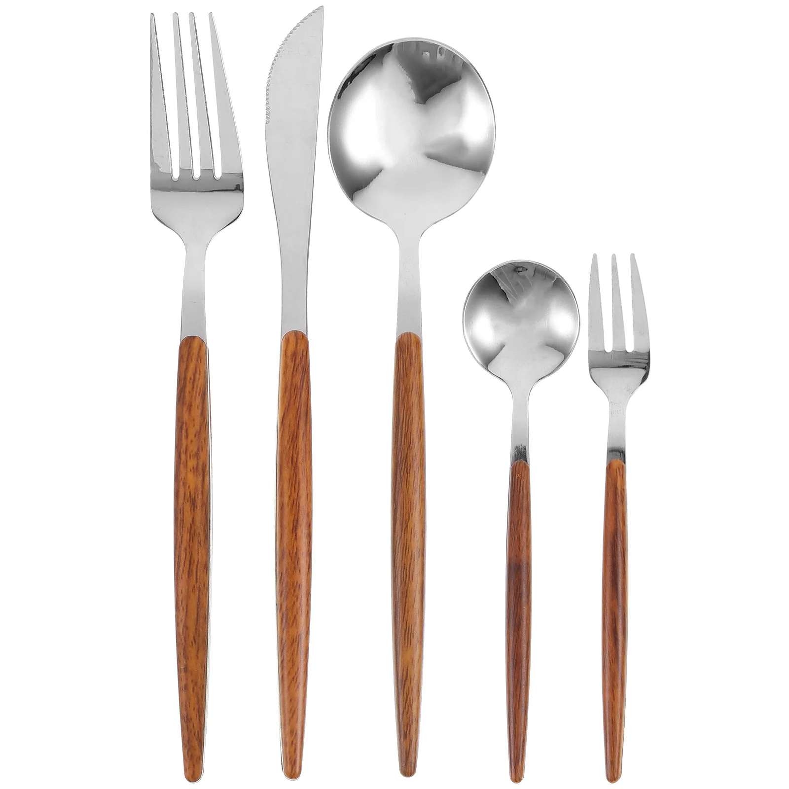 5pcs Stainless Steel Cutlery Wood Handle Flatware Tableware Set For Dining Dessert Salad Modern Nordic Style Western Tableware