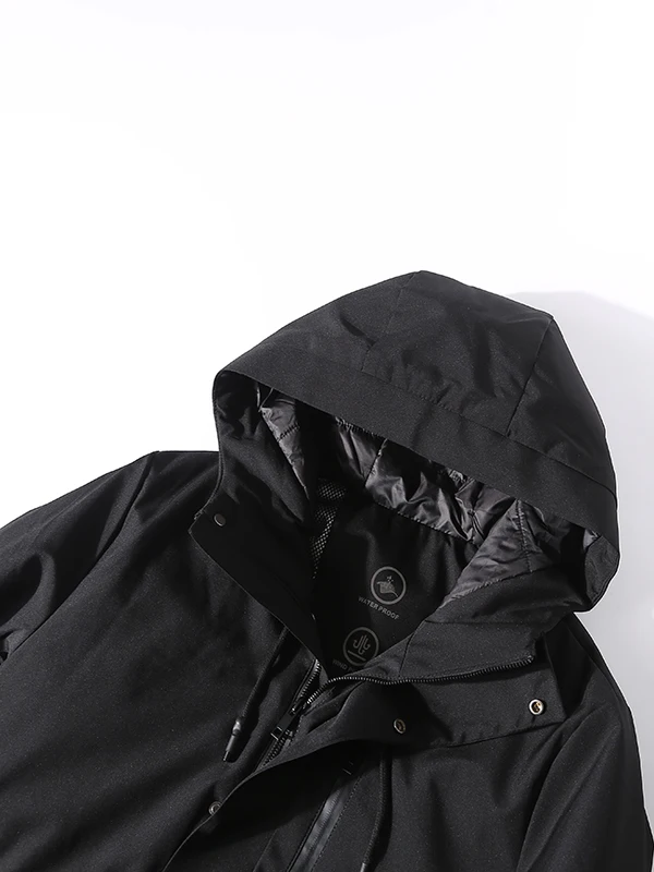 

Мужская повседневная утепленная куртка для активного отдыха средней длины с капюшоном, на 90% из пуха, водонепроницаемая