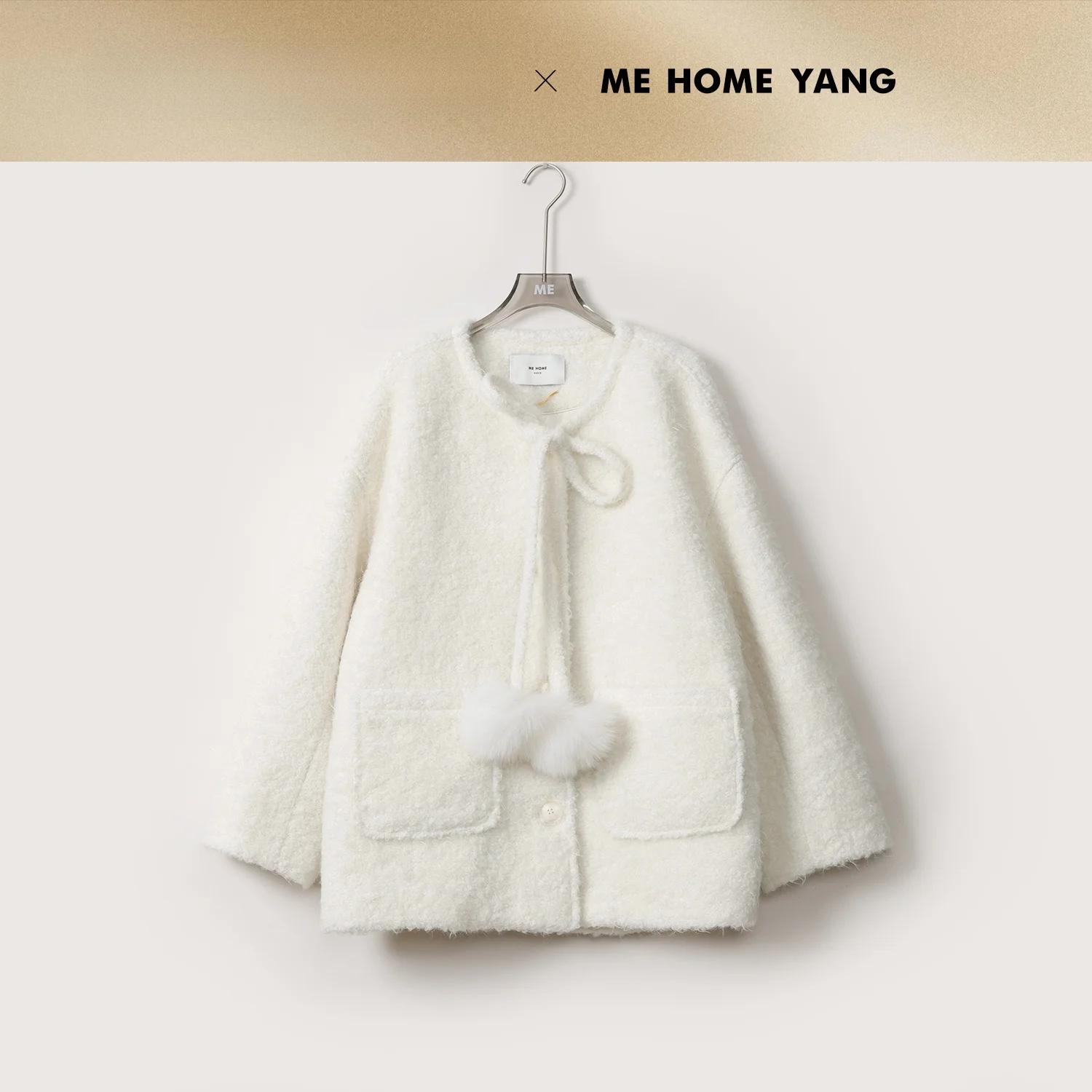 

Warm Wool Blend 95 White Goose down Puffer Jaet Small Fraance Sle MEQA40 Faionable Versatile Long Sve round Ne