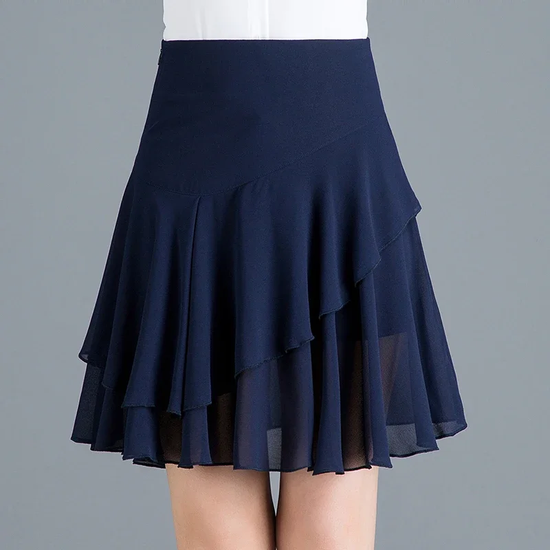 

Summer Chiffon Skirts Womens Sexy Pleated Skirt Elastic Waist Casual Short A-line Skirts Female Black Red Blue