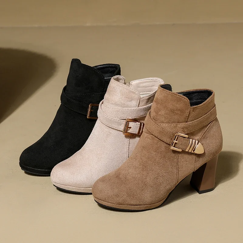 

High Heels Block Heel Booties Platform Platform Belt Buckle Fashion Naked Boots Non-Slip Women