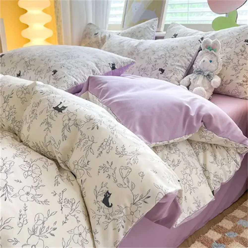 Cream Color Scheme Rural Style Bedding Set Of Four Fresh Flower Pattern Girl Sentiment Double Layer Gauze  2024 New Bedding Set