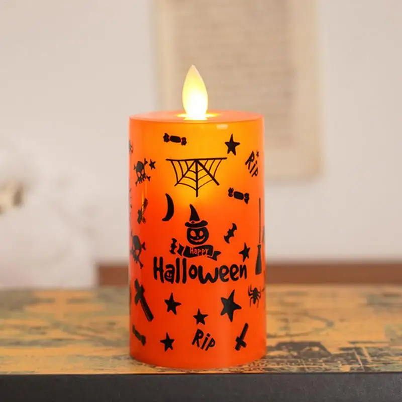 5pc Halloween Decorative Atmosphere Lamp Halloween Graffiti Candle Light Battery-operated Halloween Light-up Candle Candle Light