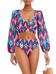 2026 Cross Long Sleeve 2 Piece Bikini Women Swimsuit Female Padded Swimwear Bathers Bathing Swimming Swim Suit Summer Beachwear
