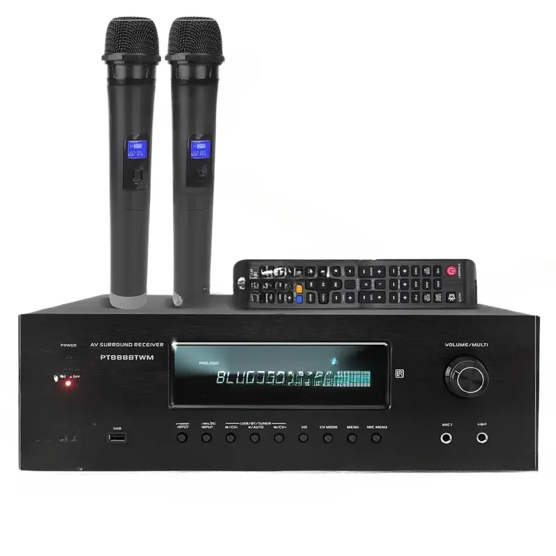 Pyle 1000W home theater karaoke receiver-5.2-stereo amplifier 2 UHF wireless microphone video pass