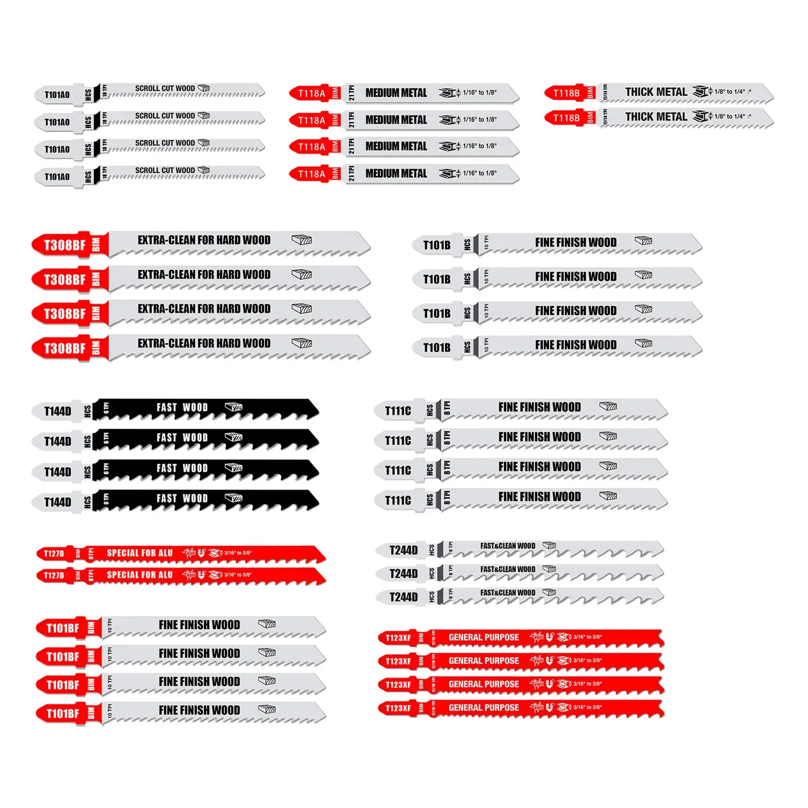 FOXBC 40PCS T Shank Jigsaw Blades Multi-Purpose for Cutting Wood & Metal