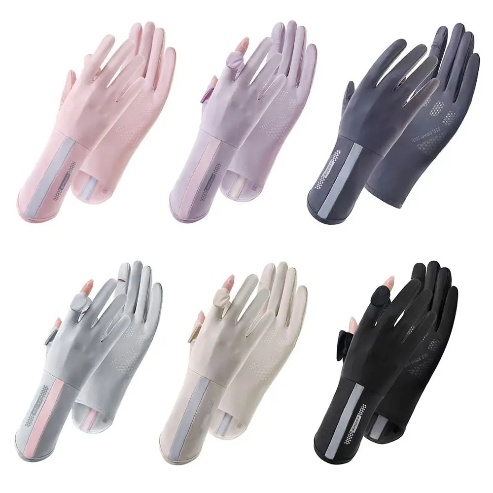 

Thin Sunscreen Gloves Fashion Elastic Ice Silk Anti-UV Mittens Slip Resistant Mid-long Cycling Driving Gloves Women Girls