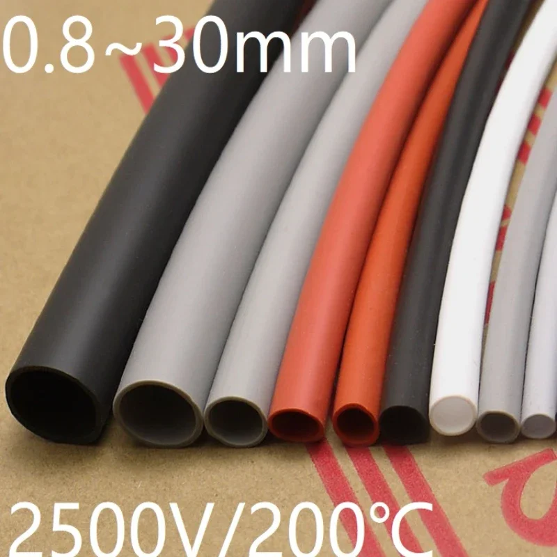 Silicone Heat Shrink Tube 0.8~30mm Diameter Flexible Cable Sleeve Insulated 2500V High Temperature Soft DIY Wire Wrap Protector