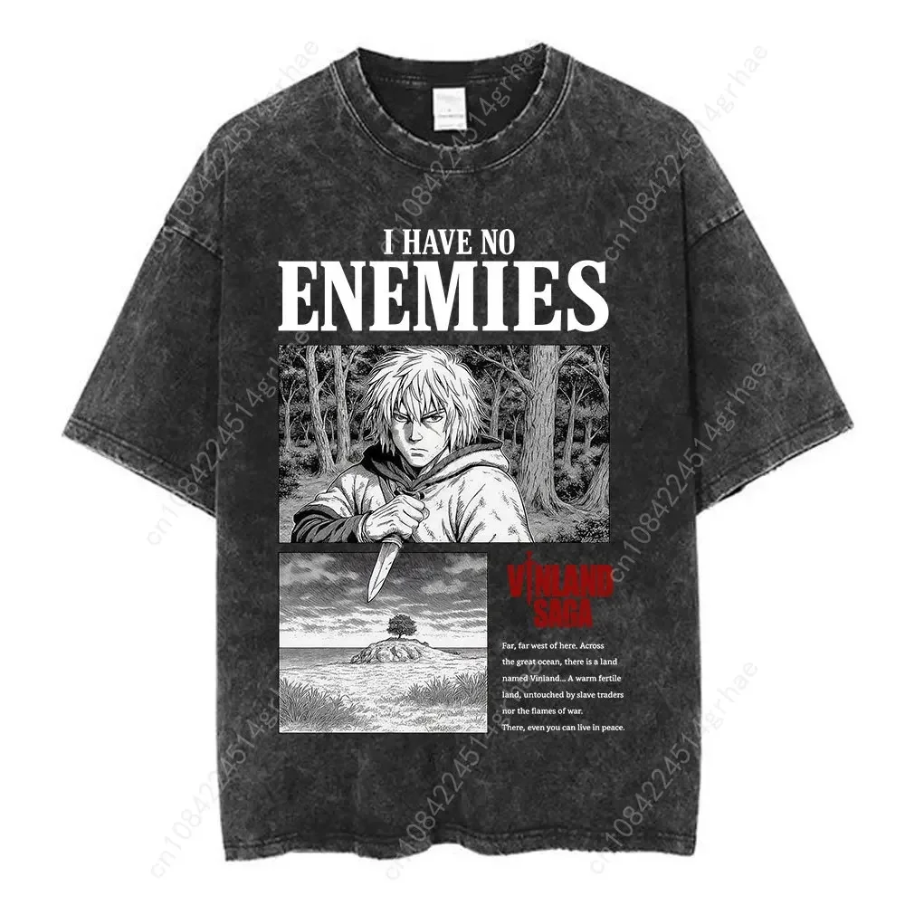 Vintage Washed Anime Vinland Saga Thorfinn Karlsefni T Shirt Mens Women Clothing Fashion Street