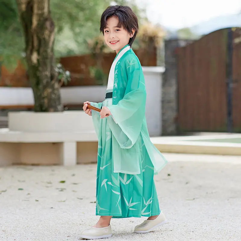 

Комплект Hanfu для мальчиков — традиционный китайский костюм с листьями погони ветра для детей от 3 до 12 лет, праздничная одежда для выступлений