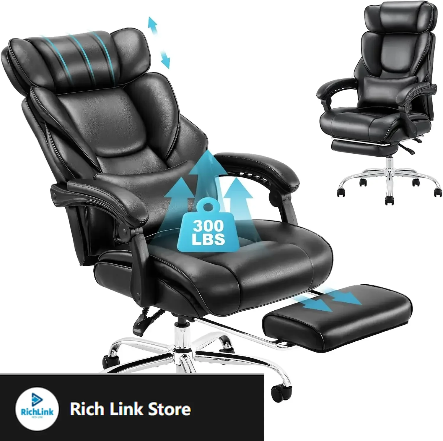 

Офисный стул с подставкой для ног — эргономичный дизайн с высокой спинкой, компьютерный стол для руководителя со съемной поясничной подушкой, черный