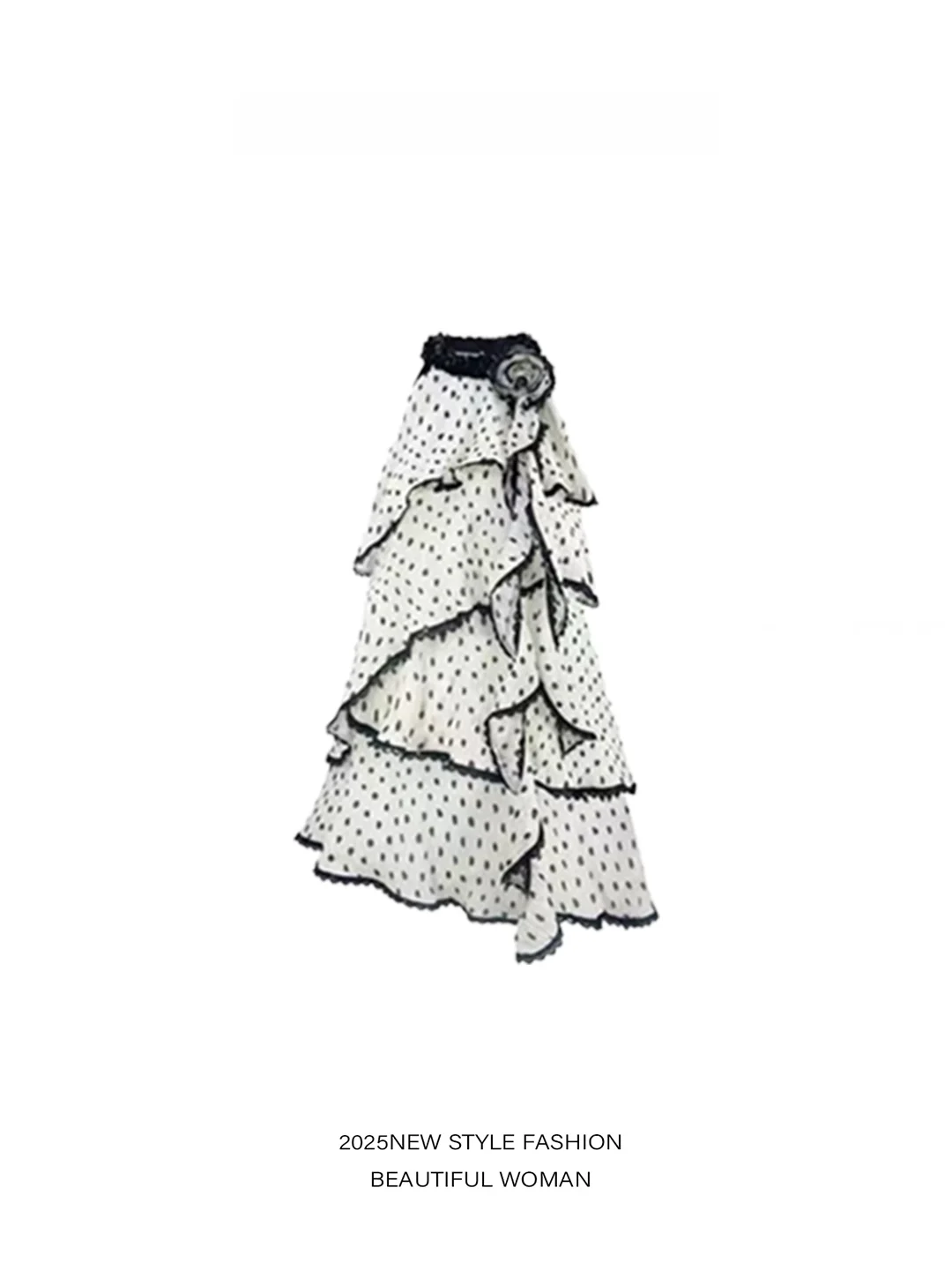 

Knoinghead Polka Dot Asymmetrical Hem f Skirt Small Cake Long Skirt High Waist Commute Sle Casual round Ne Zipper Cl...