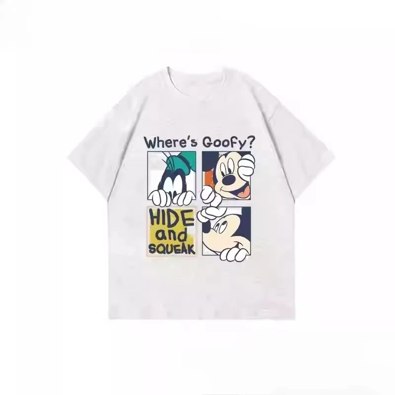 

Лето 2022, новинка, мужская и женская хлопковая свободная футболка с короткими рукавами и короткими рукавами из мультфильма аниме «Микки и Минни» для пар с тремя глазами