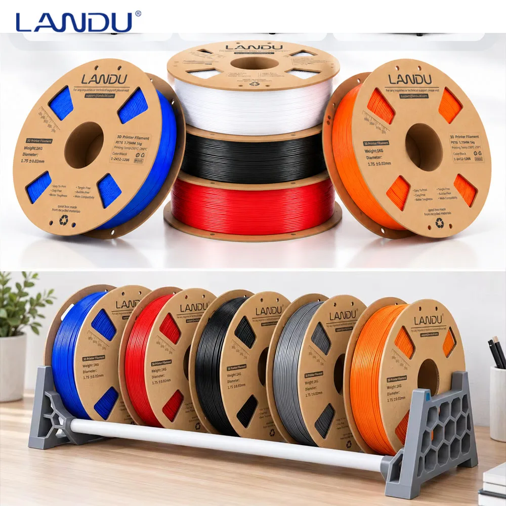 LANDU 3D PETG Materials 1.75mm 2.2LBS 1KG PETG Filament For 3D Printer Filament Black Red White Gray Transparent Colors for Bambu Lab Etc FDM Printing Material