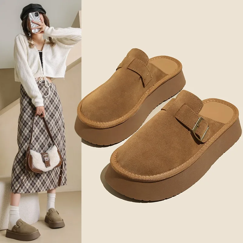 

Baotou Half Slippers Women's Spring New Thick soled Shoes Matte Lazy One Step Stepping Outerwear Women's Slippers