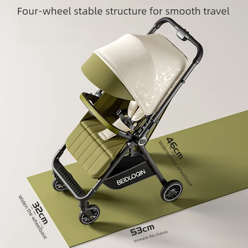 

Foldable Baby Stroller with Reversible Seat Adjustable Recline Shock Absorbing Wheels and Portable Travel Design
