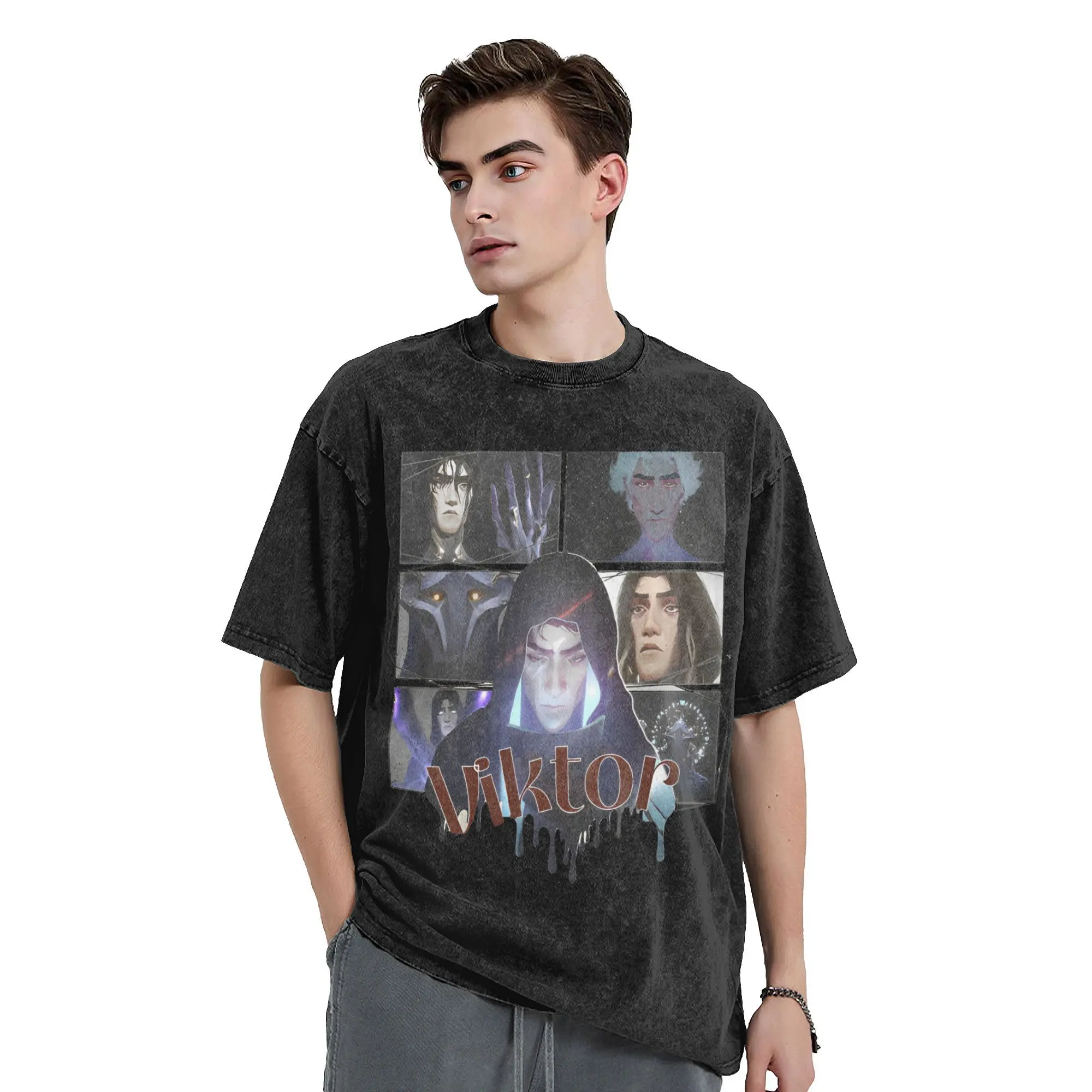 Washed Shirt arcane viktor arcane game fans gift Merch Novelty T Shirt Oversize  Streetwear Short Sleeve Summer Tops Tees