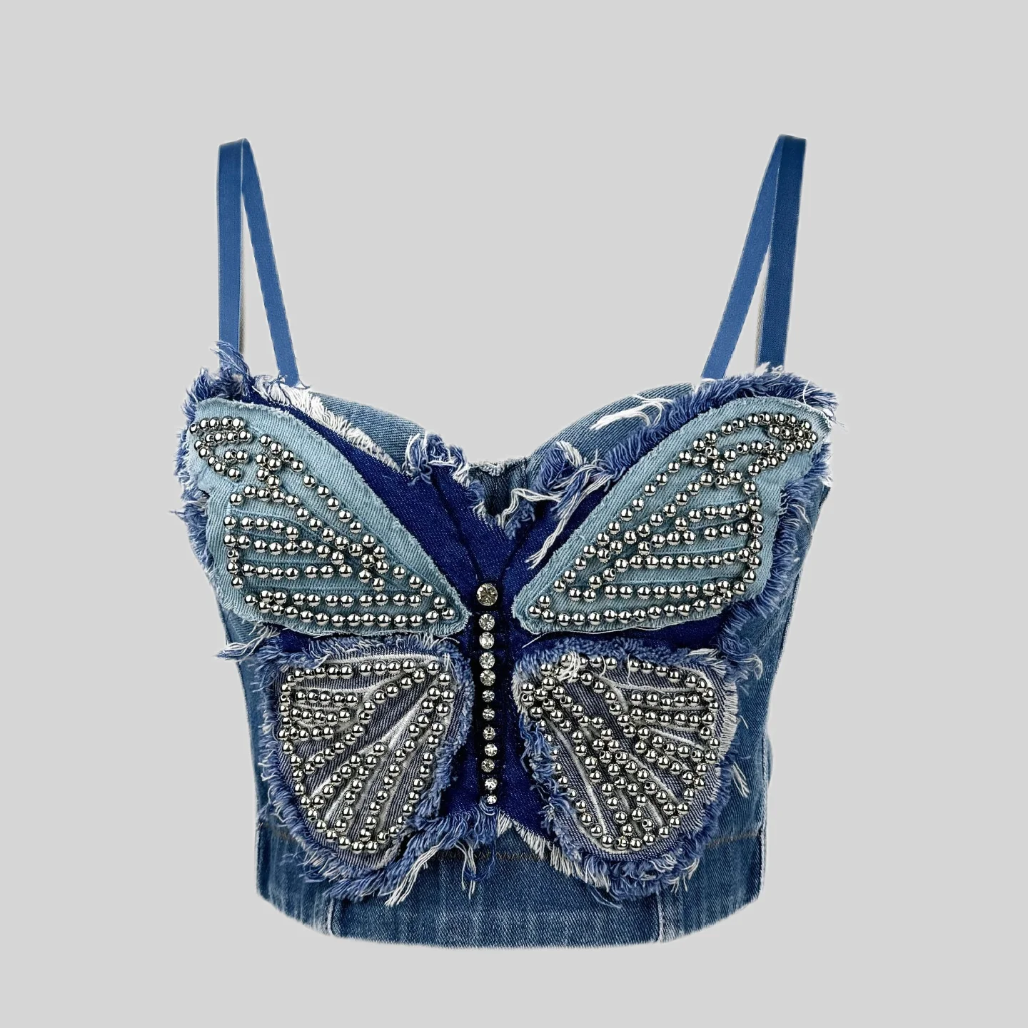 Irene Tinnie Fashion Exaggerated Butterflies Women Beads Bustier Bra Wedding Party NightClub High Street Corset Cropped Top Vest