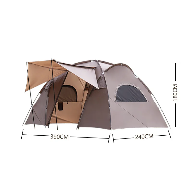 

Weatherproof Tunnel Tent, 4 Season All-in-One Family Camping Tent with Awning, 2 Room 1 Living Room for Sandstorm Heavy Wind