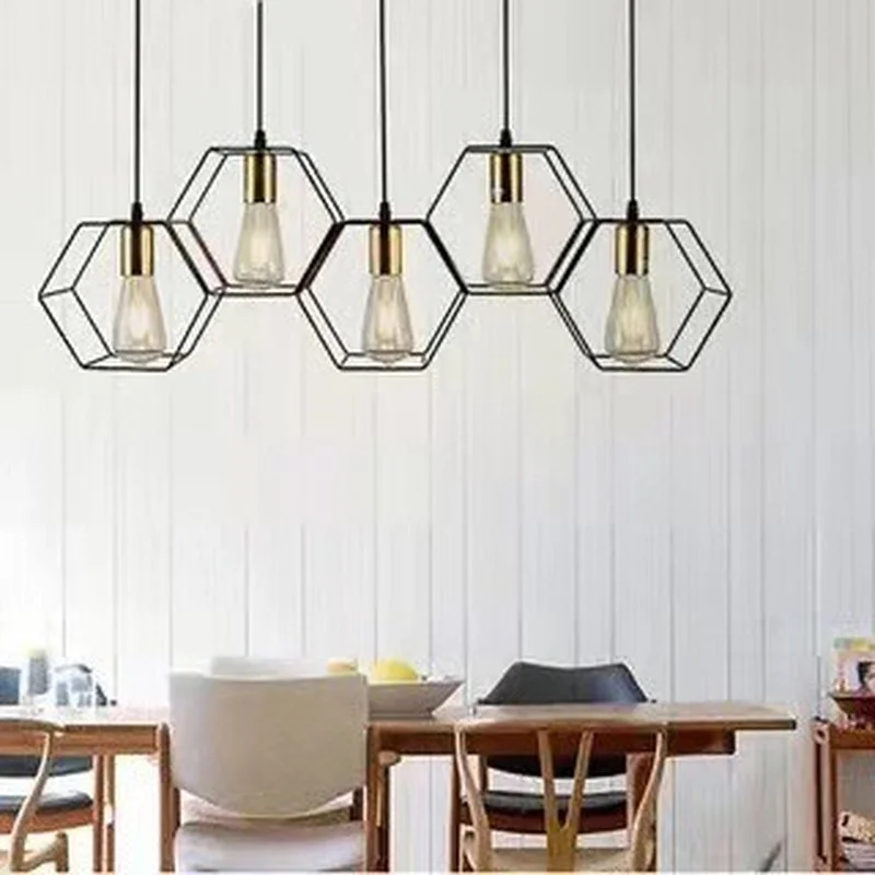 Modern Creative LED Chandelier Hanging Light Geometric Metal Frame Lamp Suitable For Restaurant Bedroom Above the Dining Table