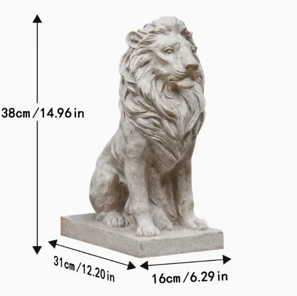 Sitting Lion Statue Resin Sandstone Finish Lion Figurine For Garden Decor