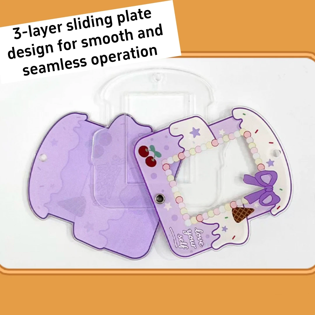 Creative Cake-Shaped Photo Frame Keychain Acrylic Key Ring for 1-Inch Idol Photos Transparent Storage Card Holder for Teens Fans