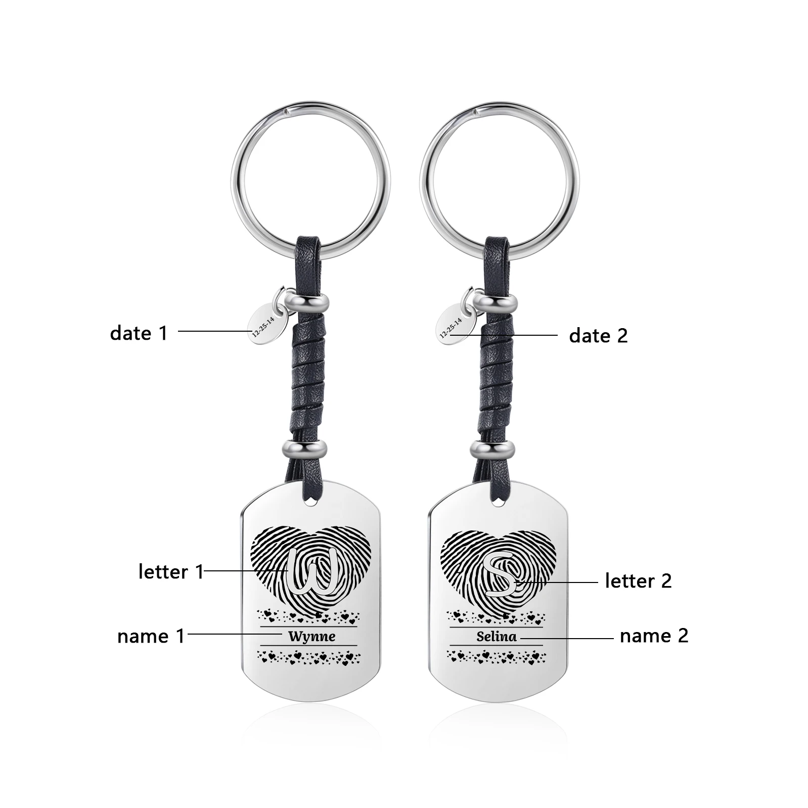 2 Pcs/Set Stainless Steel Couple Keychains Word Key Chains Keyring Set for Girlfriend Boyfriend Valentine's Day Gifts