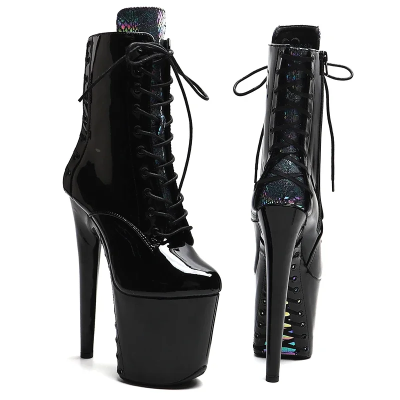 Leecabe  20CM/8inches Patent  PU  upper with Snake  High Heel   platform Boots Trend fashion stripper heel  Pole Dance boots