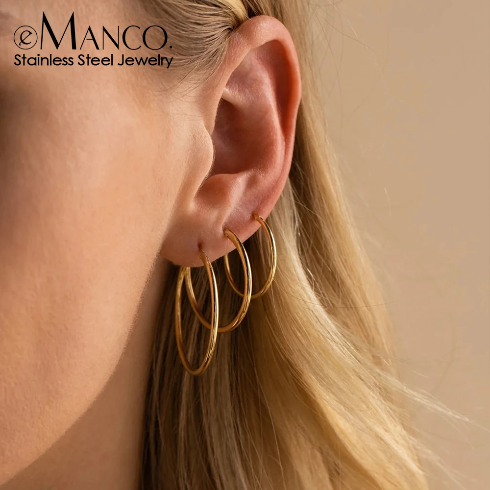 EManco-hebilla de oreja de acero inoxidable para mujer, aretes pequeños clásicos simples de acero, aros finos, regalo de joyería, 12/14/18MM