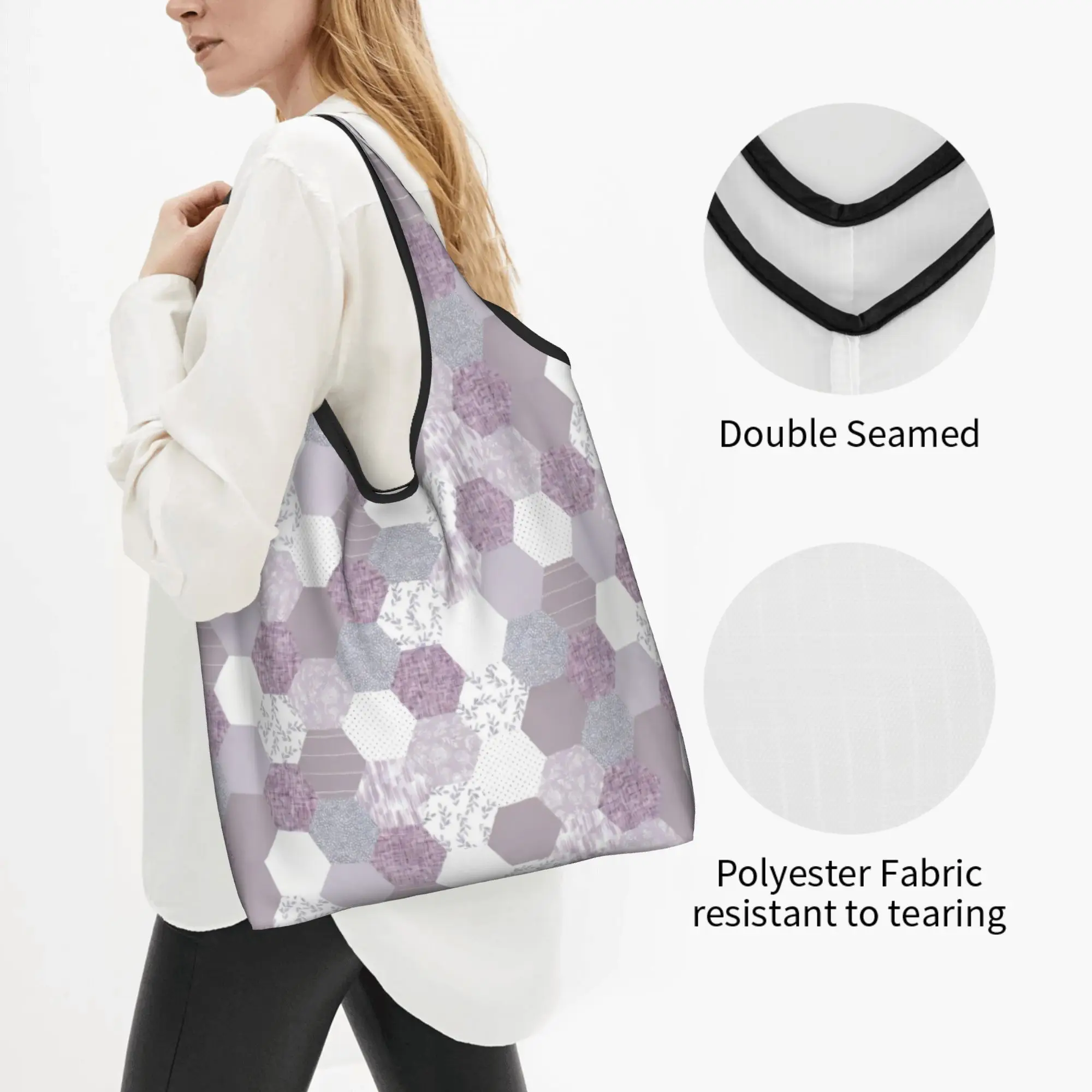 Geometric Honeycomb Hexagonal  Groceries Shopping Bag Kawaii Shopper Tote Shoulder Bag Large Capacity Portable Rainbow Handbag