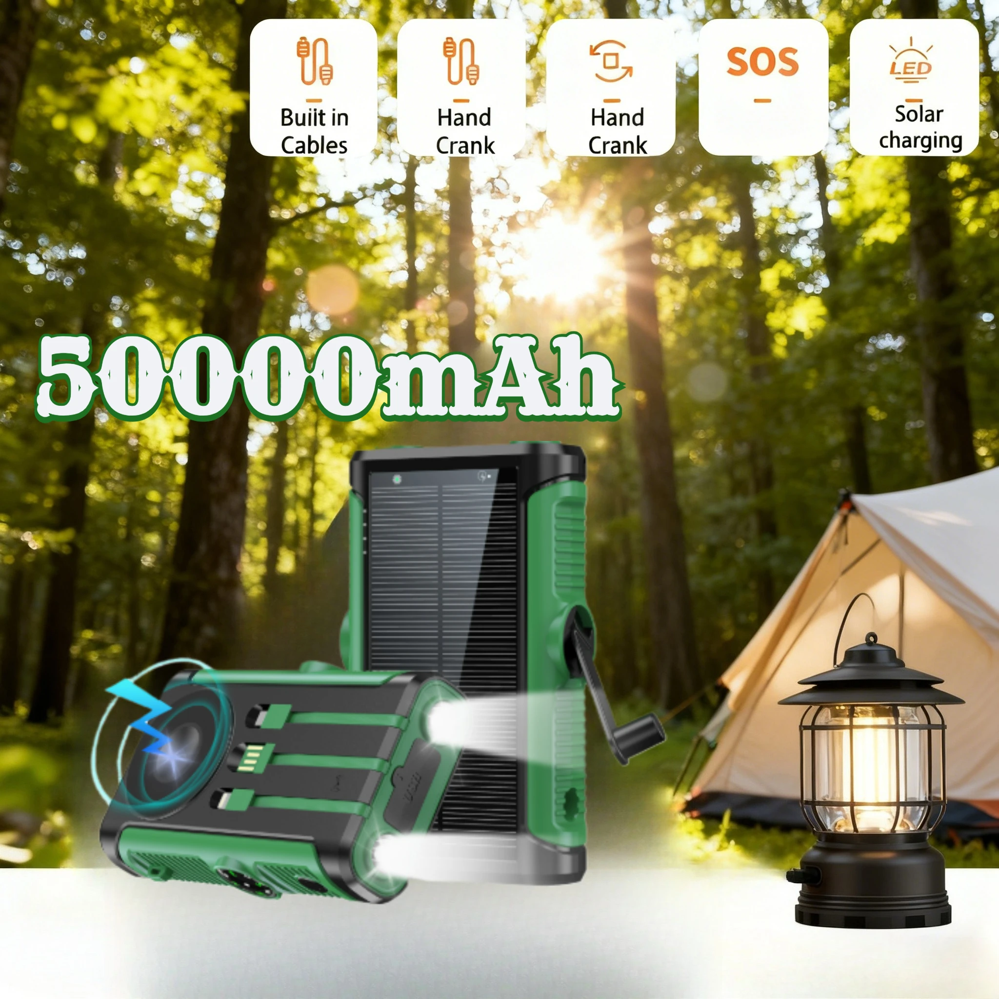 بنك طاقة يعمل بالطاقة الشمسية بقدرة 50000 مللي أمبير في الساعة بقدرة 22.5 وات شحن لاسلكي مغناطيسي للتخييم مع كابلات لهاتف آيفون وسامسونج وشاومي وهواوي