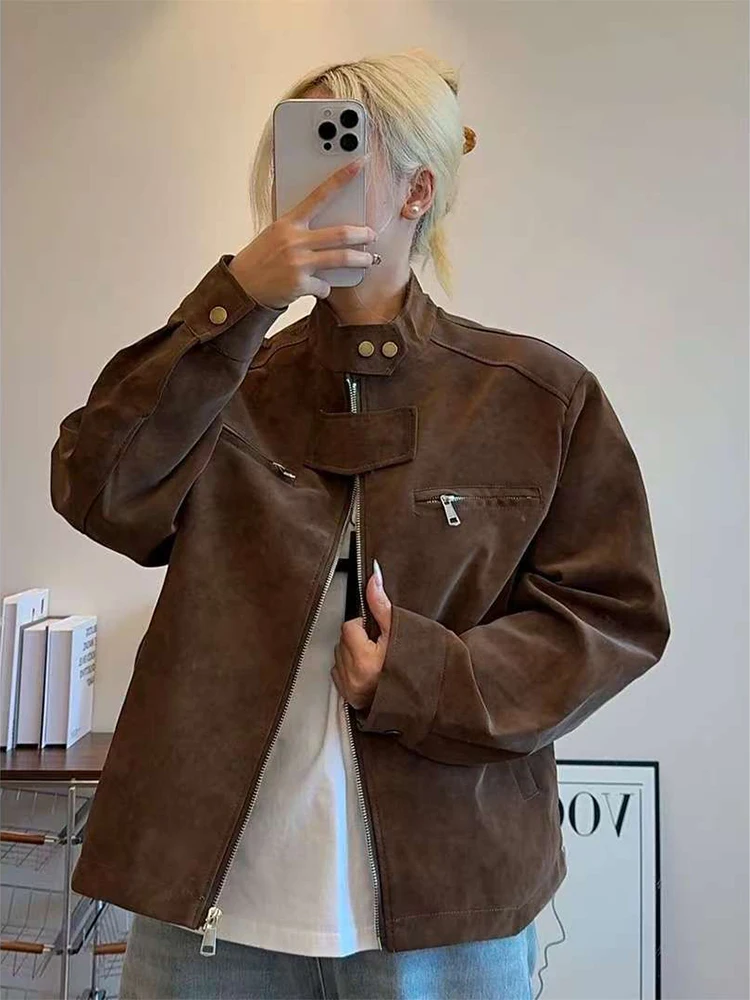 

Мужская короткая куртка из искусственной кожи, демисезонная, приталенная, с воротником-стойкой, в стиле пилот, байкерская, повседневная, ветрозащитная, на молнии