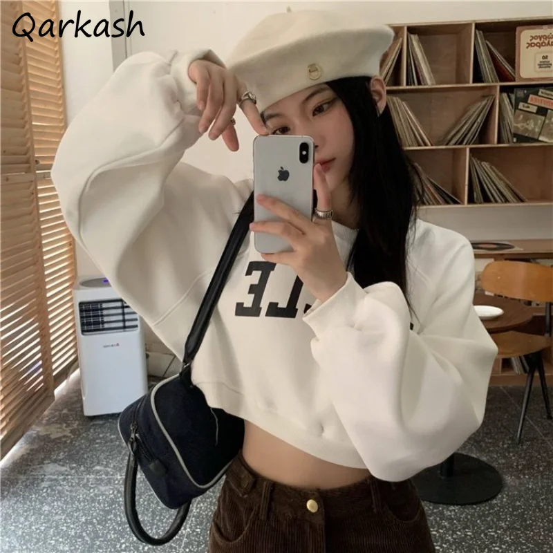 

Sweatshirts Women Autumn All-match No Hat O-neck Kpop Letter Fashion Korean Style Chic Preppy Retro Students Vintage Pullovers