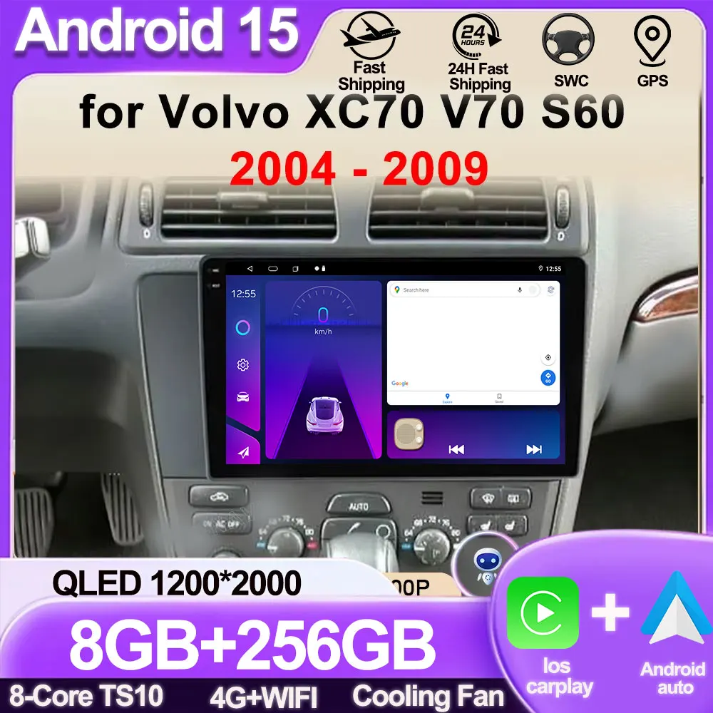 

Car Radio Android For VOLVO XC70 V70 S60 2000 - 2009 Multimedia Carplay Automotive 5G DVD Wifi Vehicle Camera Stereo Receiver TV