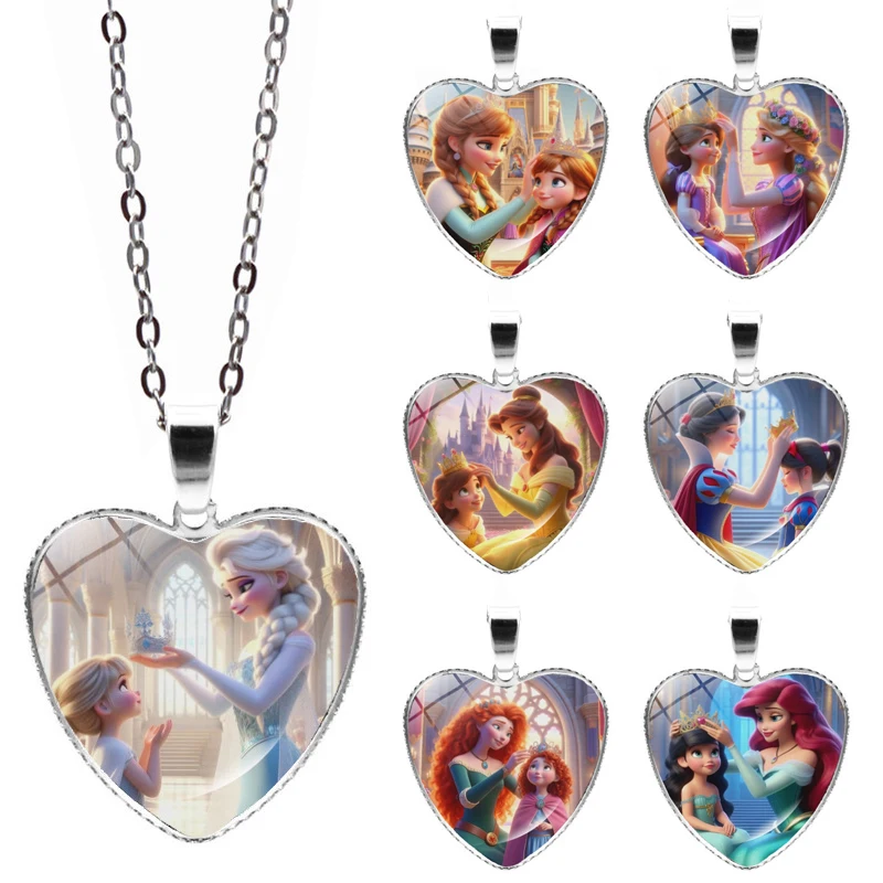 

Disney Snow White Princess Cartoon Love Necklace Gilrs Frozen Anna Elsa Mermaid Ariel Belle Princess Necklace Fashion Jewelry