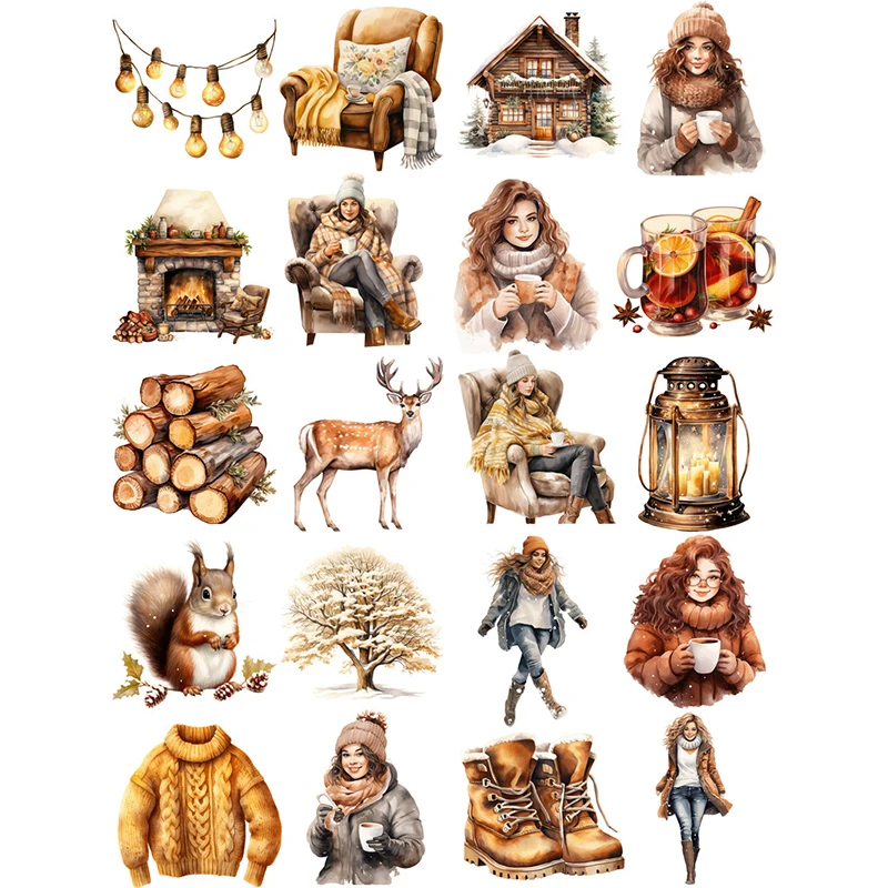 20Pcs/Pack Warm Winter Girls Sticker DIY Craft Scrapbooking Album Junk Journal Decorative Stickers