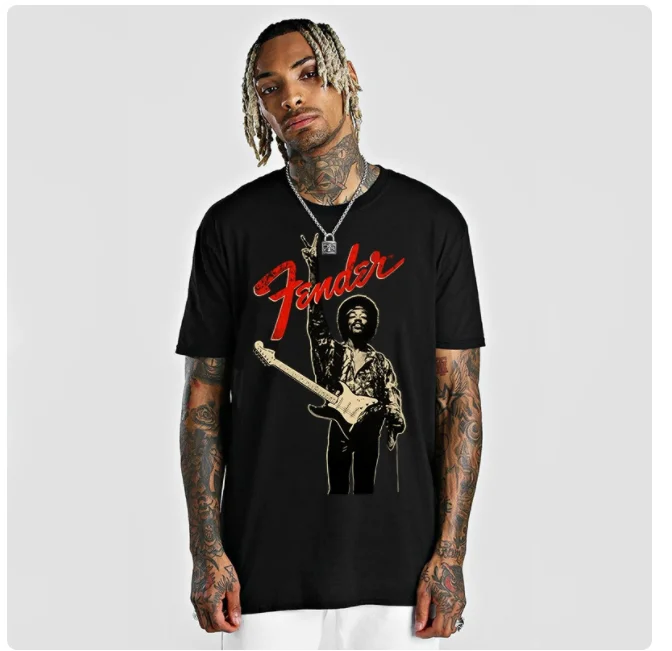 Fender Jimi Hendrix Fanta Electric Guitar Peripheral T-Shirt Short Sleeve Rock Band Guitarist Clothing Men's Women's Fan T-Shirt