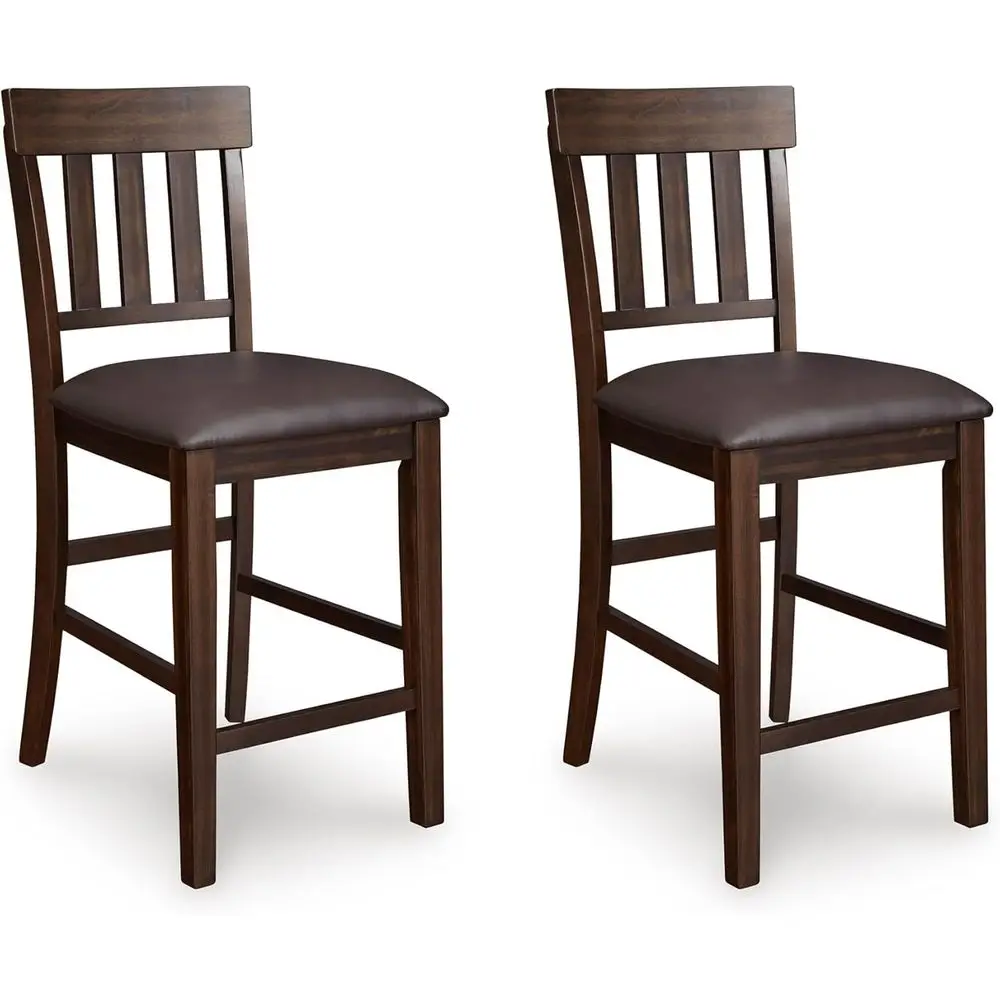 

Slat Back Upholstered Barstool Set of 2, Cushioned Seat, Dark Brown Wood, 25.5 High