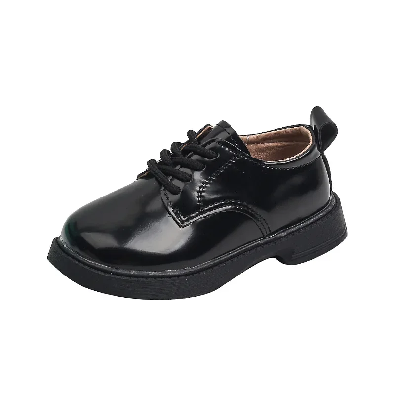 British Style Boys Leather Shoes Round Toe Lace-up Girls Shoes Black White Kids Performance Formal Shoes Fashion School Loafers