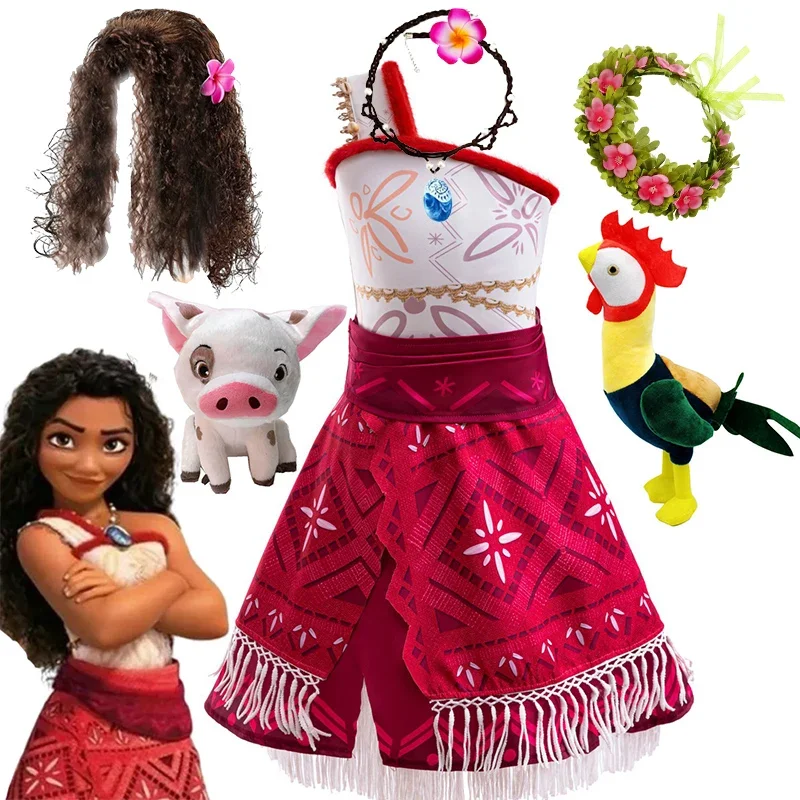 Disney Movie Moana Dress Girls Princess Christmas Party Ocean Adventure Costume Cosplay Clothes Childrens Vaiana Pet Pig Outfits