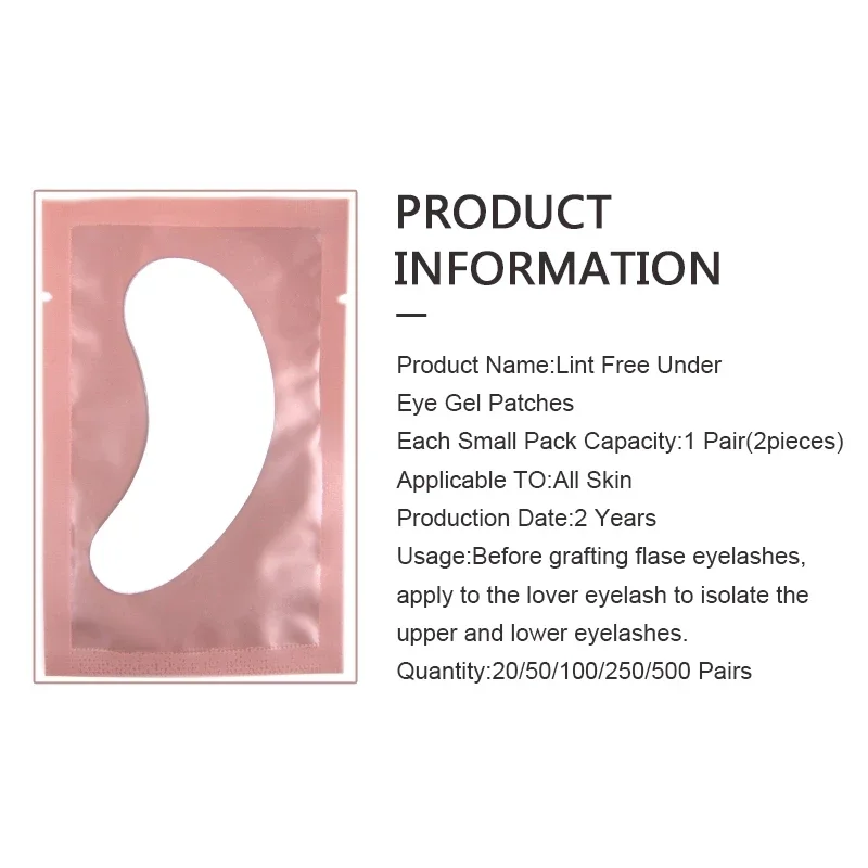 500 pairs Patches for Eyelash Extension Under Eye gel Pads Paper Pink Lint free Stickers for False Eyelashes Sticker Makeup Tool