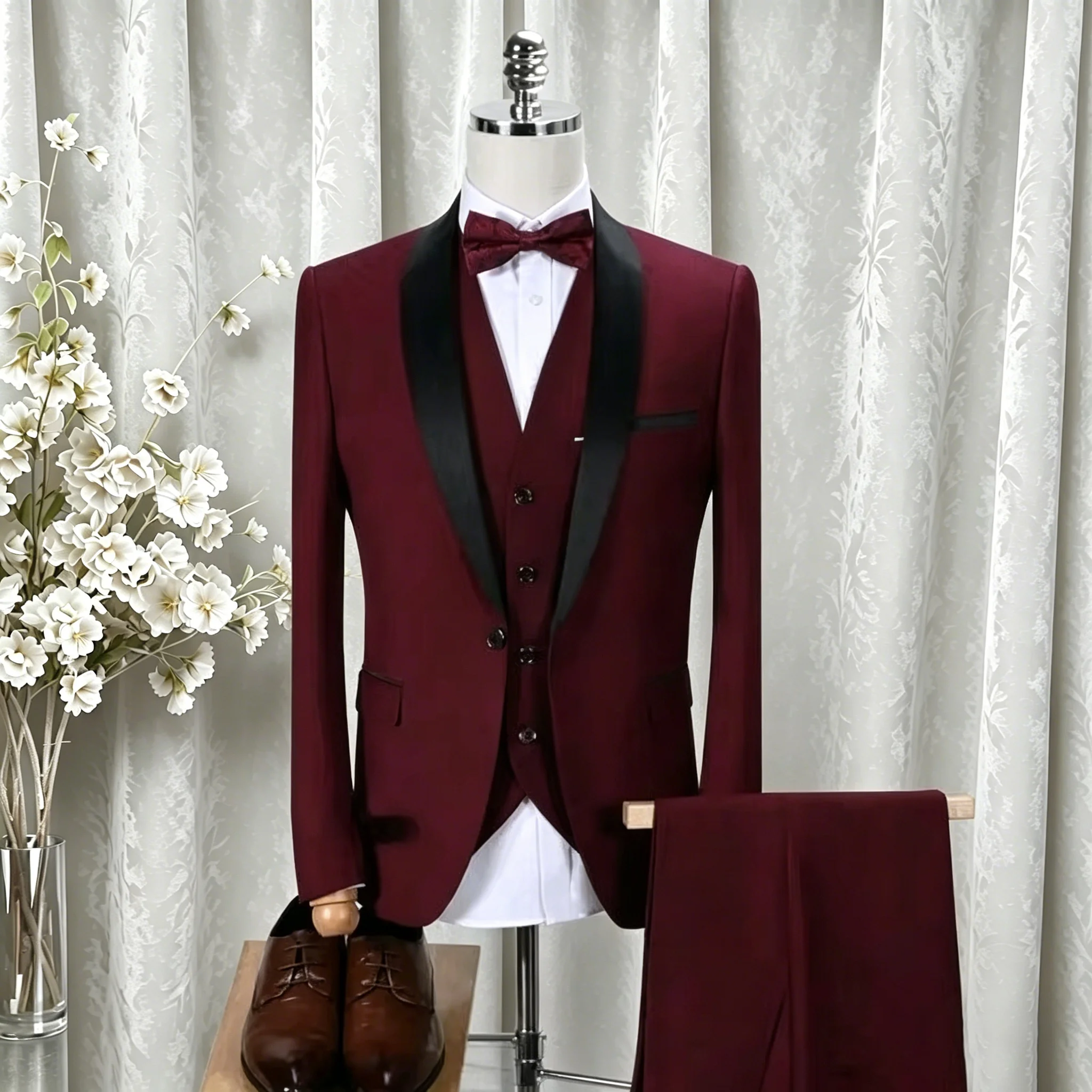 

Dai 3 Pieces Black Fit Casual Groomsmen Army Lapel Business Tuxedos for Formal Wedding(Blazer+Pants+Vest)