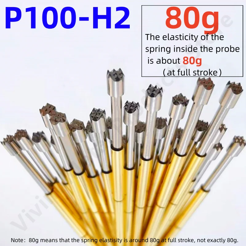 20/100PCS P100-H2 33.35mm 9-claw Plum Blossom Head Test Pin1.50mm Needle Spring Test Probe P100-H Dia 1.36mm Test Pogo Pins 80g