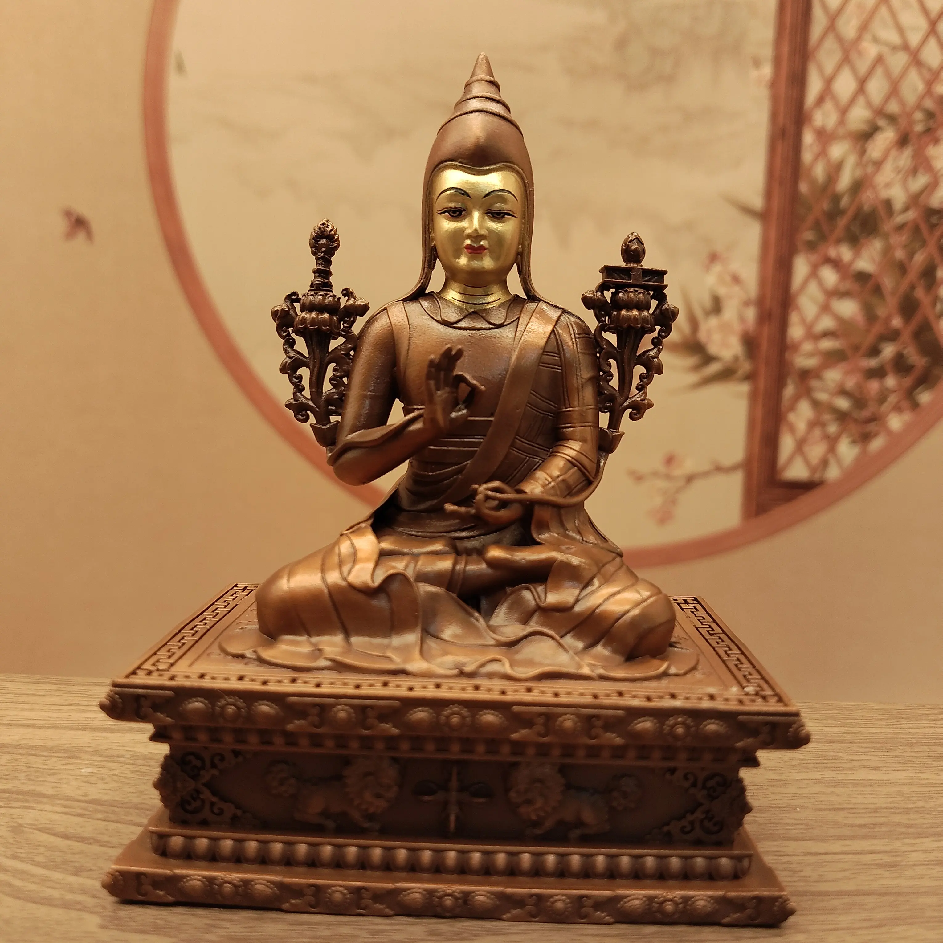 Nepal Craft Antique Copper Painted Face Mipham Rinpoche Great Master Statue 10cm Home Altar Blessing