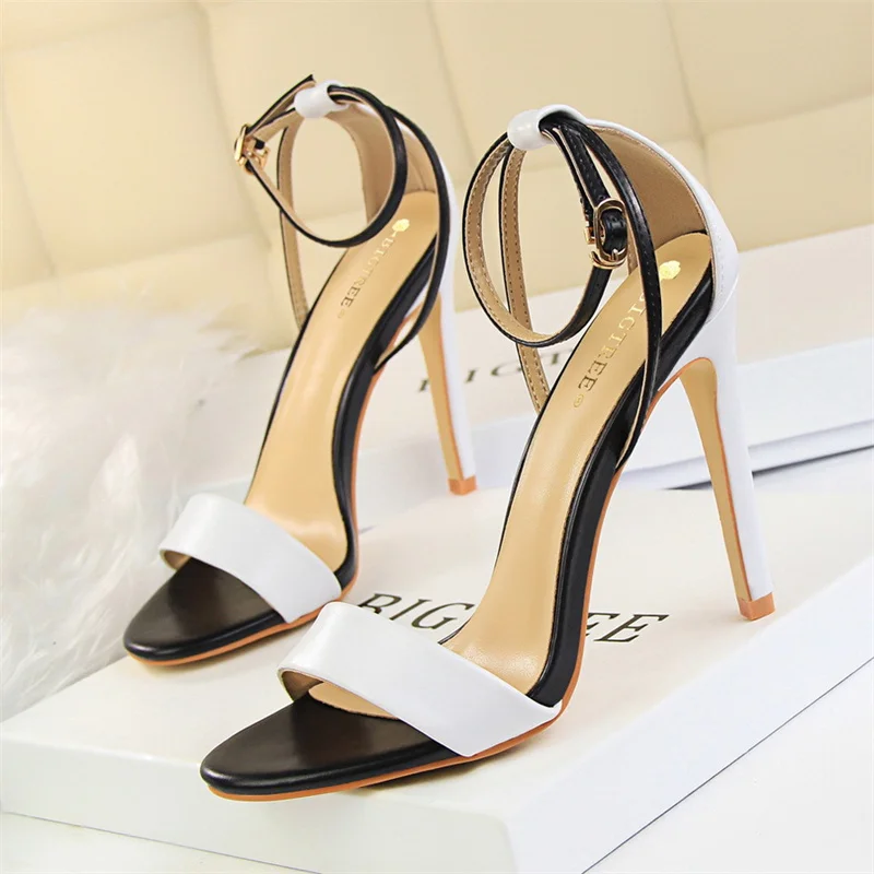 Summer Women Hollow Color Matching Thin High Heels Sandals Fashion Belt Open Toe Wedding Bridal Champagne Gold Sandals